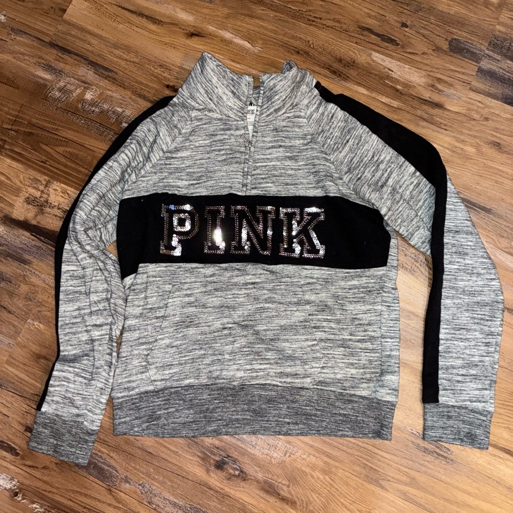 Victoria's Secret PINK Gray & Black Half‑Zip Sweatshirt